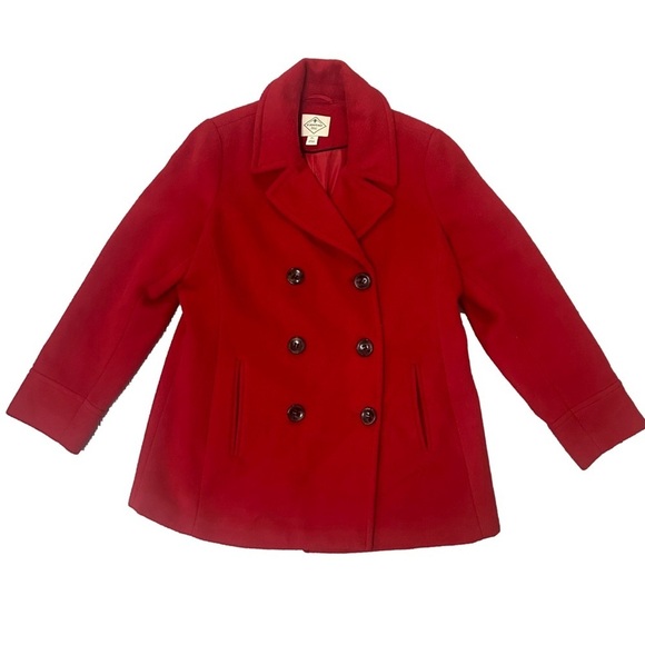 Women’s Wool Red Peacoat Classic Timeless Quiet Luxury Office Prep Old Money - Picture 2 of 5